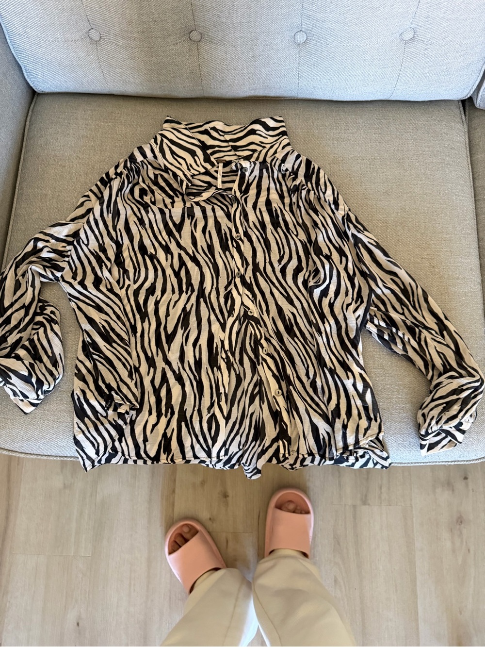 Free People Black and Cream Zebra-Print Button Shirt